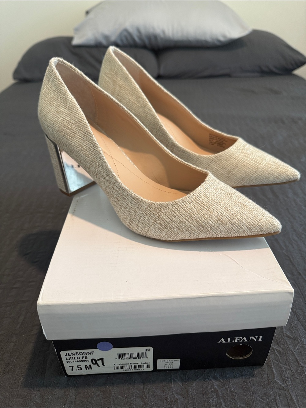 Alfani Women's Pointed-Toe Pumps in Light Beige Linen